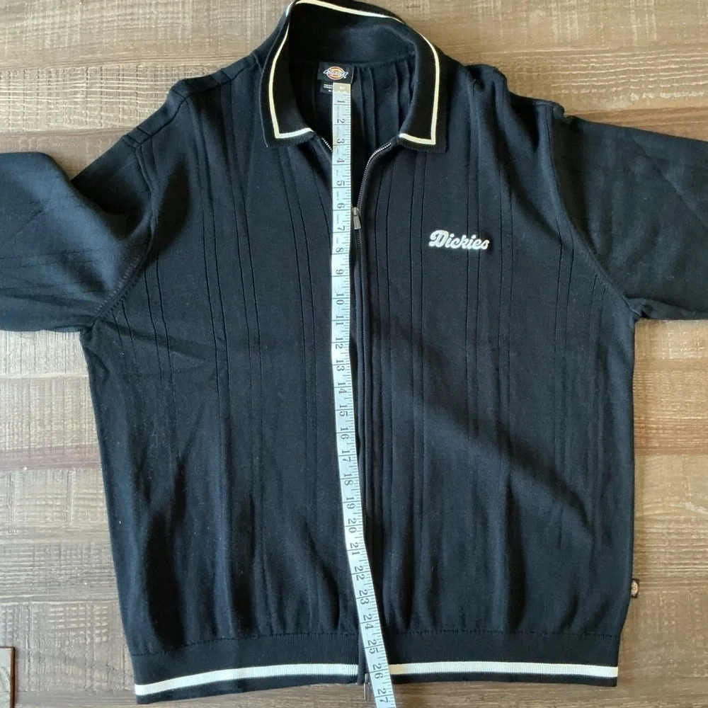 Dickies Men's Black White Details Lewistown Cardigan Zip Up Sweater Size XL